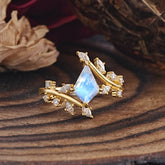Kite Cut Gold Leaf Moonstone Engagement Ring for Women
